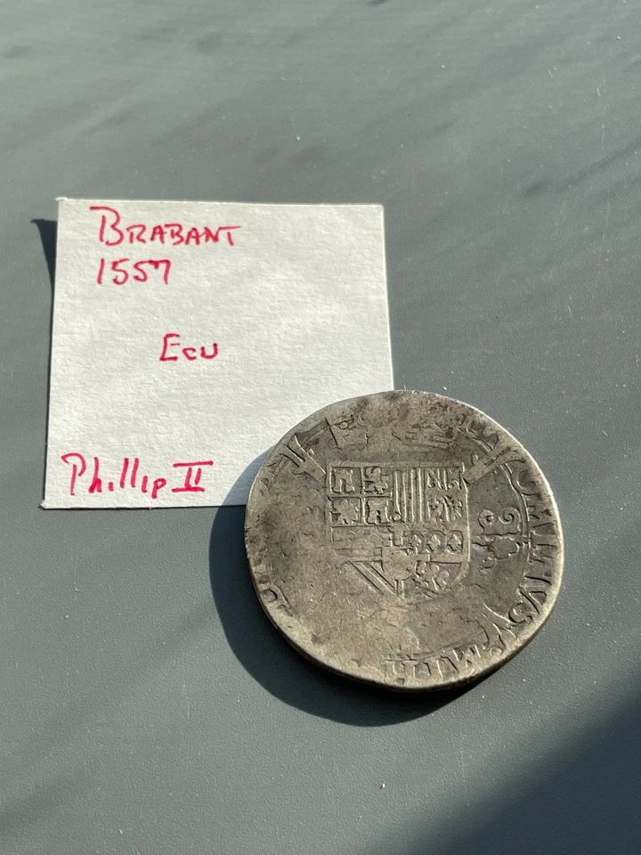 Spanish Netherlands Brabant Philip II 1557 Silver Ecu DAV-8626 Nice Toning - Image 3 of 4