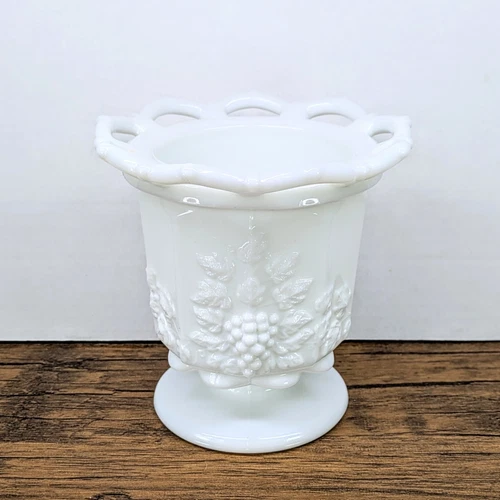 Vintage - 5" Westmoreland Milk Glass Paneled, Footed Spooner Lace Edge Compote