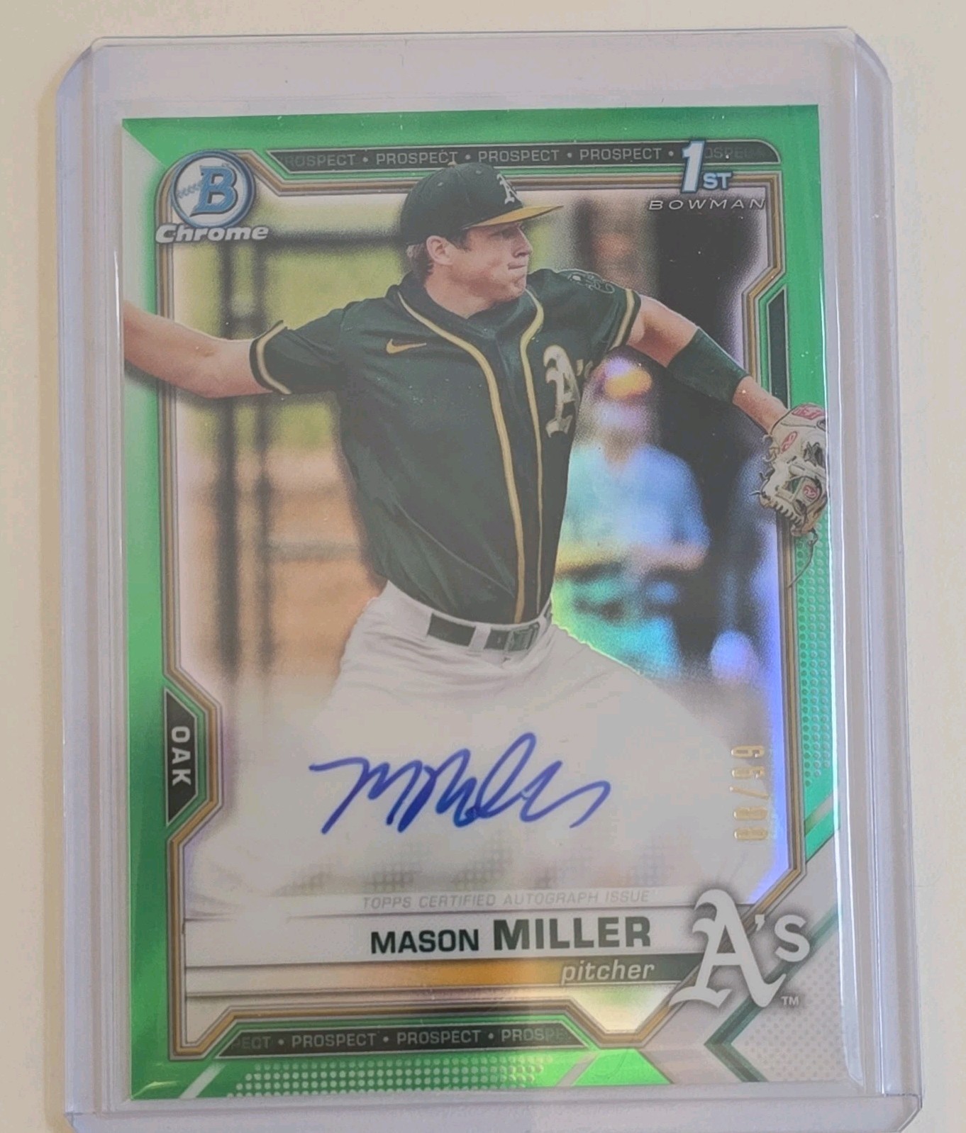 MASON MILLER 88/99 ROOKIE AUTO 2021 1st Bowman Chrome Draft Green Refractor