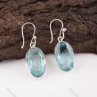 Oval Blue Topaz Gemstone Drop Dangle Mother Earrings Jewelry 925 Sterling Silver