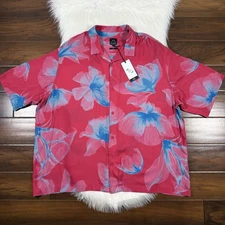 Armani Exchange A|X Size XL Pink Floral Short Sleeve Boxy Fit Button Up Shirt
