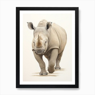 Simple Illustration Of A Rhino Walk Framed Wall Art Poster Canvas Print Picture