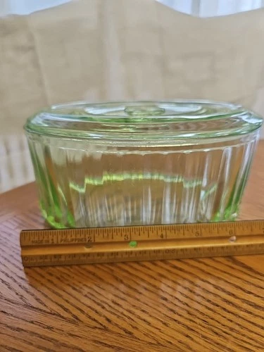 Vintage Anchor Hocking Uranium Depression Glass 6 X 8 Oval Refrigerator Dish