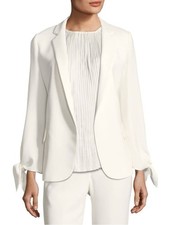Lafayette 148 Bria Finesse Crepe Jacket Ivory Tie Sleeve Blazer 4 Minimalist