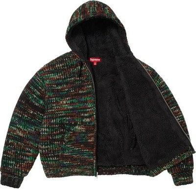 Supreme FW25 Faux Shearling Lined Zip Up Hooded Sweater Green Size L New IN HAND