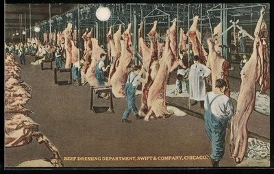 Postcard Chicago, IL, Beef Dressing Department, Butchery Swift & Company 