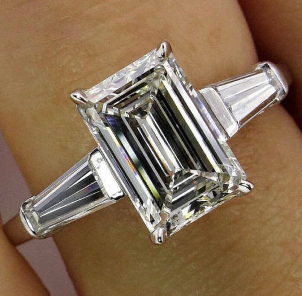 Anillo de compromiso 2,75 quilates corte esmeralda diamante simulado sólido...