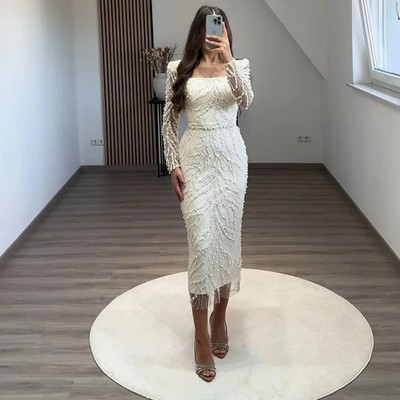 Luxury Women's Evening Dresses For Wedding Long Sleeves Mermaid Formal PartyGown