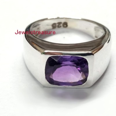 Natural Amethyst  Gemstone with 925 Sterling Silver Ring for Men's #2228