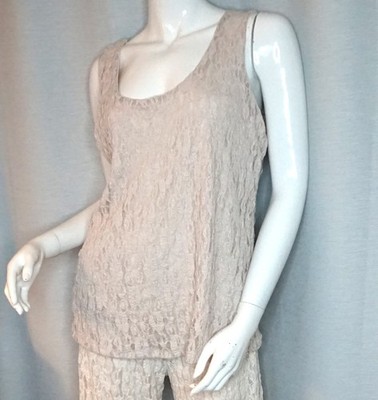 Total Spitzen Träger Top Basic Shirt Oversized Bohemian Nude Beige 38,40,42 Neu