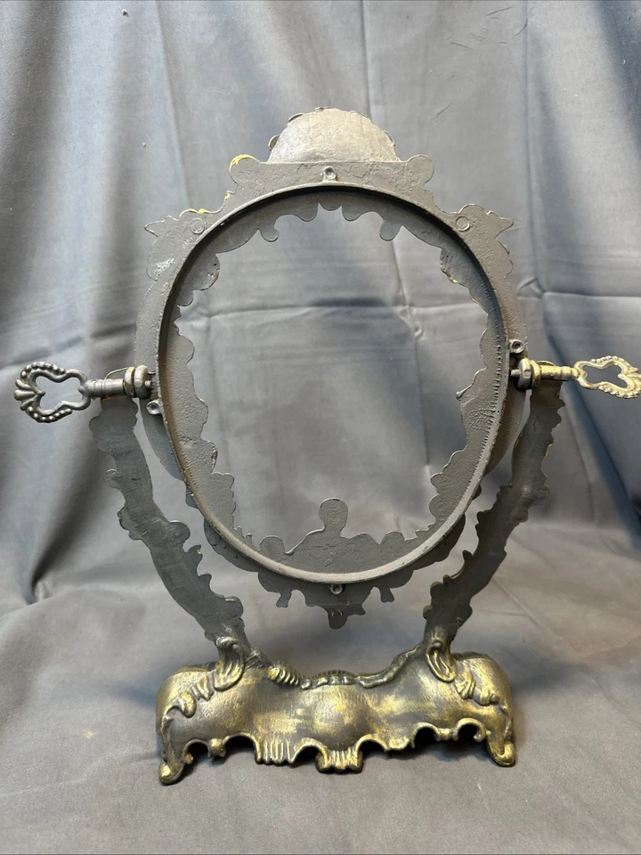 VTG Brass Cherub Pedestal Vanity Table Top FRAME- NO MIRROR * Swivel **NO MIRROR - Image 4 of 4
