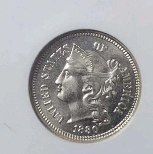 1880 3 THREE CENT NICKEL-SCARCE! NGC PF 65- PROOF- SATINY SURFACES! - Image 3 of 4