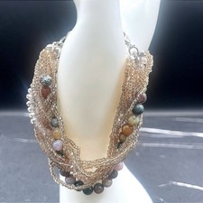 Vintage Y2K Multi-Strand Agate Natural Stone Bracelet Seed Beads Boho Statement