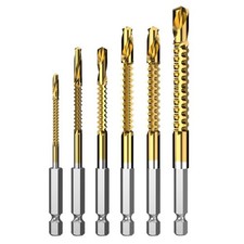 Titanium-Coated High-Speed Steel Drill  Set:  for Versatile Hex Shank for Wood