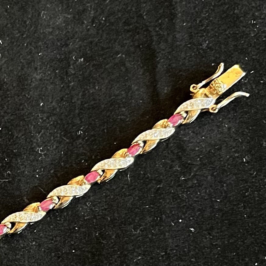 Vintage SETA Bracelet Signed Ruby Diamond Tiny Ge… - image 7