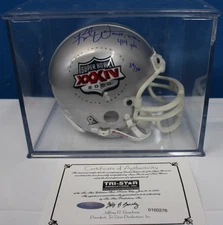 Autographed Super Bowl 34 Mini helmet Kurt Warner/Isaac Bruce COA Tri-Star