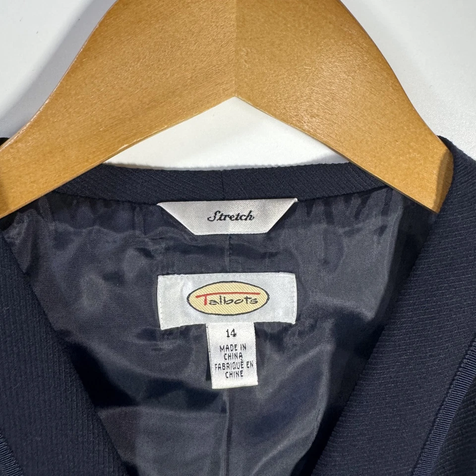 Colete Feminino Talbots 14 Azul Marinho Mistura de Lã Forrado Y2K Smoking Vovó Clássico Atemporal - Imagem 3 de 4