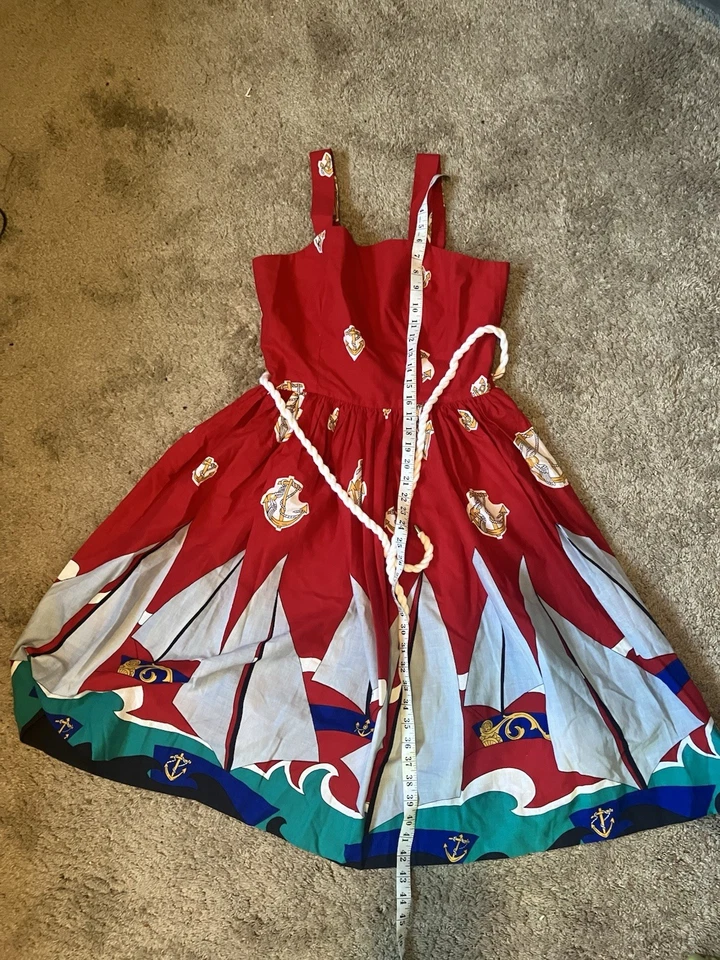 Vintage Red Sabino Dress Women Size 12 Beach Boat Summer Pinup Preppy Graphic - Image 4 of 4