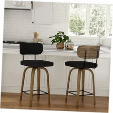 Swivel Counter Height Bar Stools with Back Set of 2, 26" Fabric Black Fabric