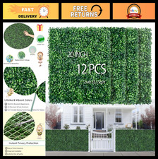 20" x 20" Artificial Grass Wall Panels - 12PCS Faux Boxwood, UV-Resistant, Easy