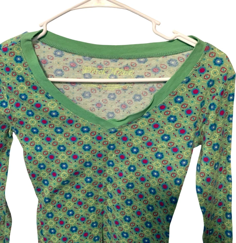 Vintage Y2K Derek Corazón Mujer Talla Pequeña Floral Verde Azul Rojo Tirador OVer Scoop Foto 4 de 4