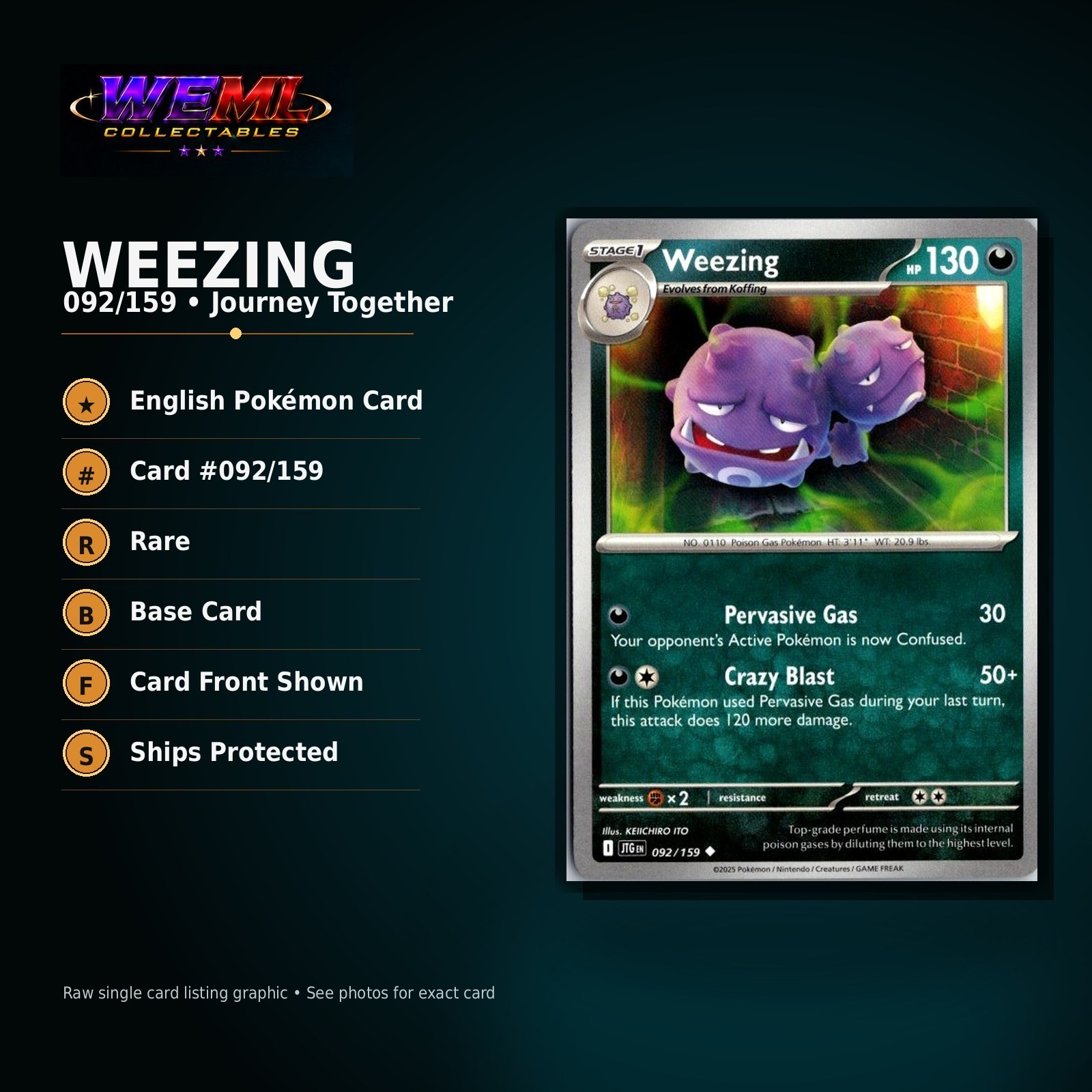 Pokemon Journey Together Weezing 092/159 Rare English TCG Card NM