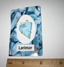 0.9" TUMBLED POLISHED LARIMAR STONE MINERAL STERLING SILVER WIRE WRAP PENDANT 1