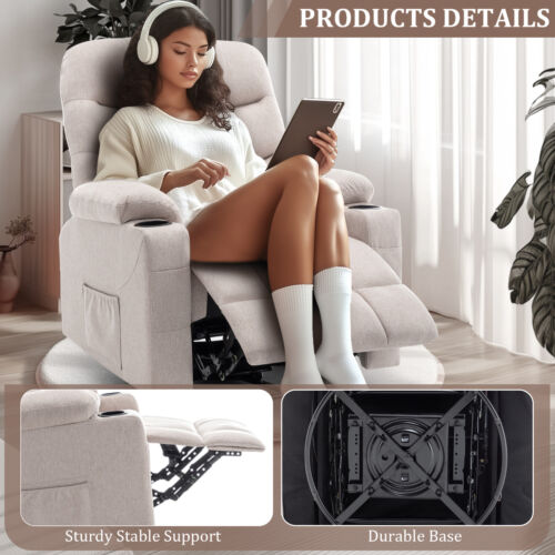 360° Swivel Recliner Chairs for Adults, Rocker Chair with Heat and Massage - Picture 49 of 53