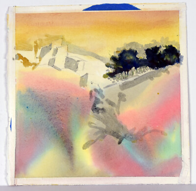 13'' Watercolor Painting Paper Carolynn Mann Art Abstract Landscape Sketch Houses