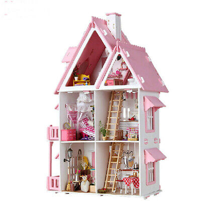 DIY Large Wooden Kids Doll House Barbie Kit Play Dollhouse Mansion  Furniture