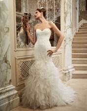 Casablanca Wedding Dress 12 Ivory Strapless Fit  Flare Lace Tulle Ruffles 2096