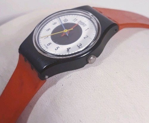Swatch Chrono Tech Watch Lb104 Red Band Black Plastic Case White Face Lady 1984 - Picture 7 of 12