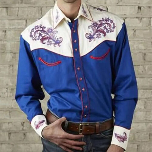Spring Autumn Men's Fashion 3D Printing Shirt Western American Style Pattern Emb - Picture 29 of 39