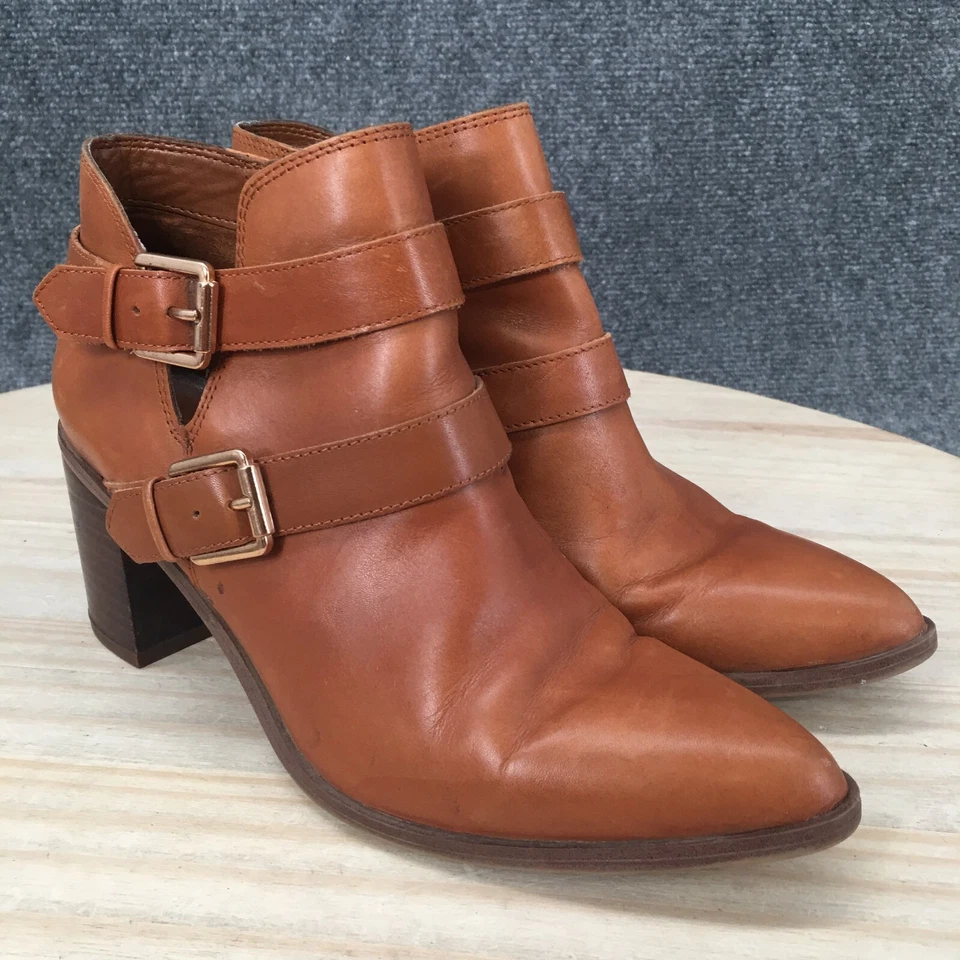 Franco Sarto Botas Mujer 8 M Buck Motociclista Hebilla Correa Cuero Marrón Tobillo Top Foto 3 de 4