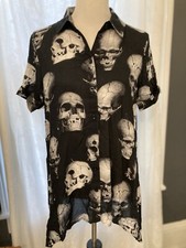 Killstar Headache Button Up Women  s Shirt Tunic Top Skulls NWT Collared Goth