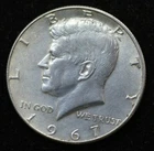 1967 - KENNEDY JFK HALF DOLLAR SILVER COIN - UNCIRCULATED CONDITION