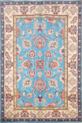 Ivory/ Light Blue Floral Super Kazak Oriental Area Rug 3'x5' Wool Handmade Rug