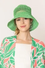 DIONA J SOLID STRAW BUCKET HAT ONE SIZE COLOR GREEN