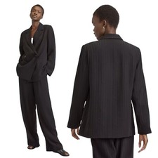 Everlane The Drapey City Striped Blazer Double Breasted Black Women Size 6