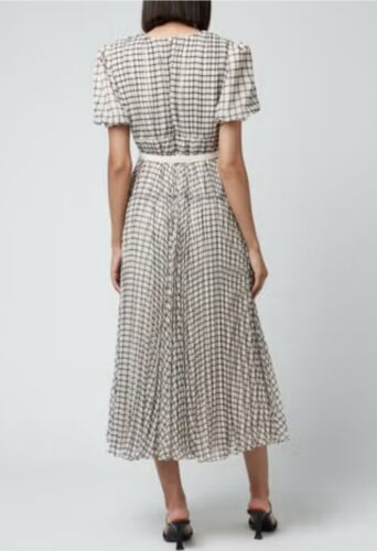 Self Portrait Monochrome Check Midi Dress Size 8 Pleated Lined With Belt (D) - Picture 18 of 18