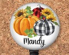 Fall Pumpkin Badge Reel Retractable ID Holder Personalized with Name 8227
