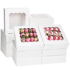 30pcs White Bakery Boxes with Window 8x8x2.5 for Treats and Strawberries