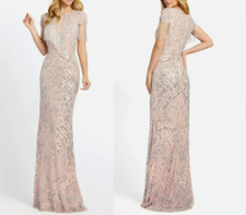 MAC DUGGAL 4715 EMBELLISHED FRINGE CAP SLEEVE TRUMPET PLATINUM GOWN  sz 4