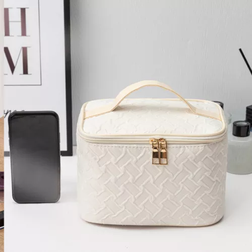 Grand Sac à Maquillage Étui Cosmétique Multifonctionnel Organisateur à Main Sac de Voyage Beig - Photo 6 sur 10