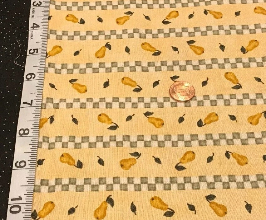 Yellow Pears*Leaves*Stripes Green&White Checks*on Pale Yellow* Moda *100% Cotton - Image 2 of 4