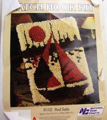 Latch Hook Kit National Yarn Crafts Red Sails R102 Vtg 20x27 Ebay