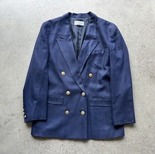 Vintage Liz Claiborne Navy Blue Rayon Double Breasted Gold Button Blazer Size 12