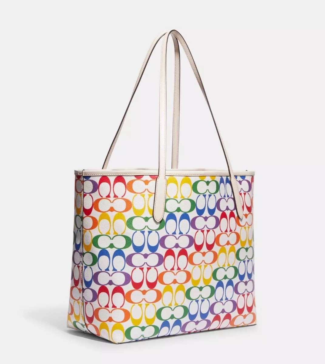 NWT Coach City Tote In Rainbow Signature Canvas Leather C4181
