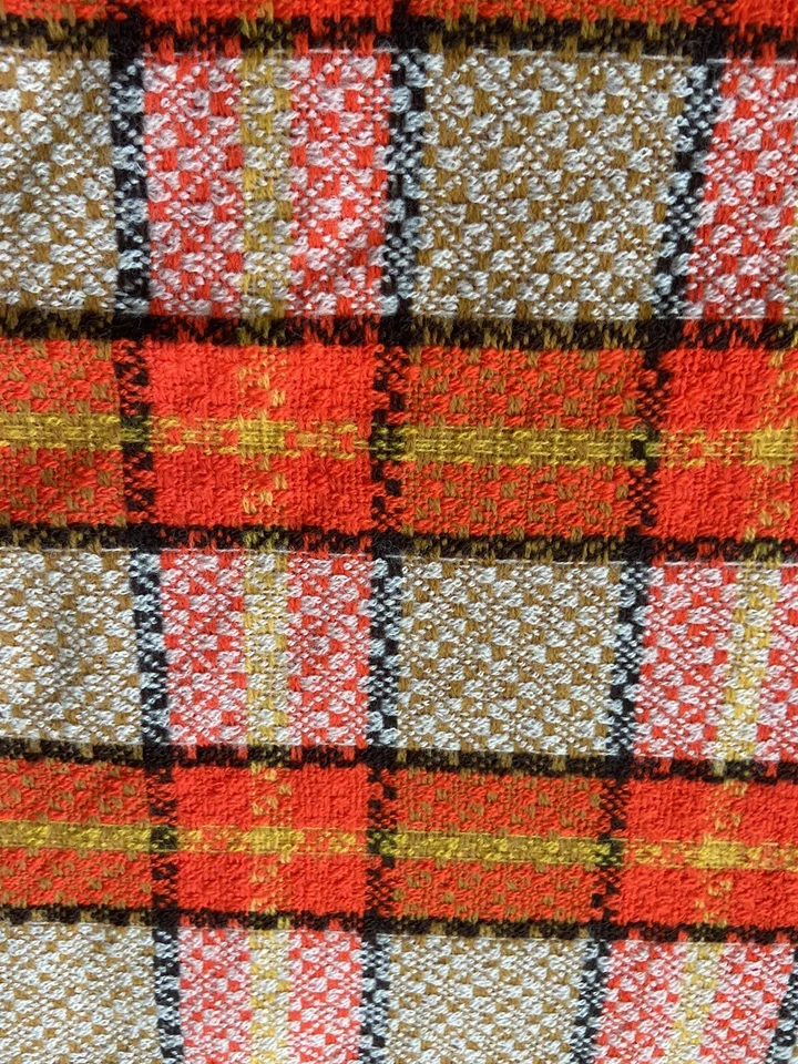 Vintage 60s 70s Plaid Orange & Yellow Knit Polyester Fabric Remnant 50" x 52" - Image 2 of 4