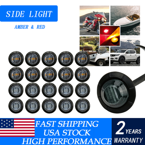 3/4" Bullet Marker Lights LED Truck Trailer Round Side Clearance Light Red Amber